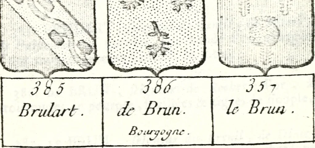 An illustration from Armorial des principales maisons et familles du royaume, particulierement des celles de Paris et de l'Isle de France : contenant les armes des princes, seigneurs, grands officiers de la couronne & de la maison du roi, celles des cours souveraines, &c. avec l'explication de tous les blasons, 1757, leaf 286