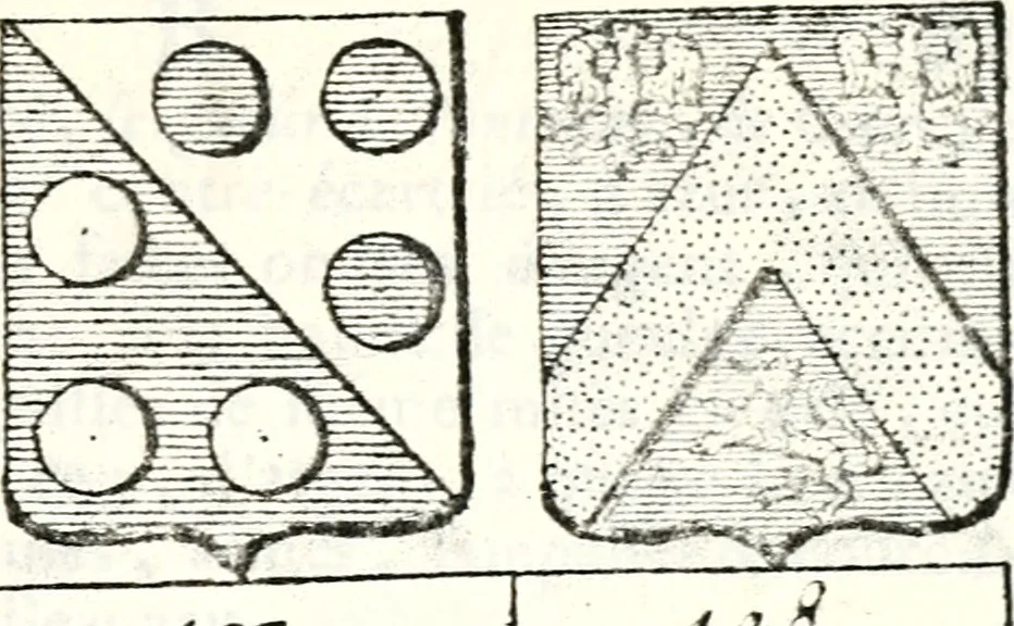 An illustration from Armorial des principales maisons et familles du royaume, particulierement des celles de Paris et de l'Isle de France : contenant les armes des princes, seigneurs, grands officiers de la couronne & de la maison du roi, celles des cours souveraines, &c. avec l'explication de tous les blasons, 1757, leaf 298
