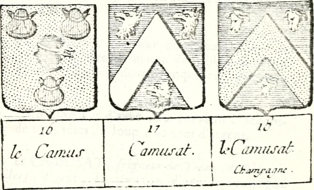 An illustration from Armorial des principales maisons et familles du royaume, particulierement des celles de Paris et de l'Isle de France : contenant les armes des princes, seigneurs, grands officiers de la couronne & de la maison du roi, celles des cours souveraines, &c. avec l'explication de tous les blasons, 1757, leaf 306