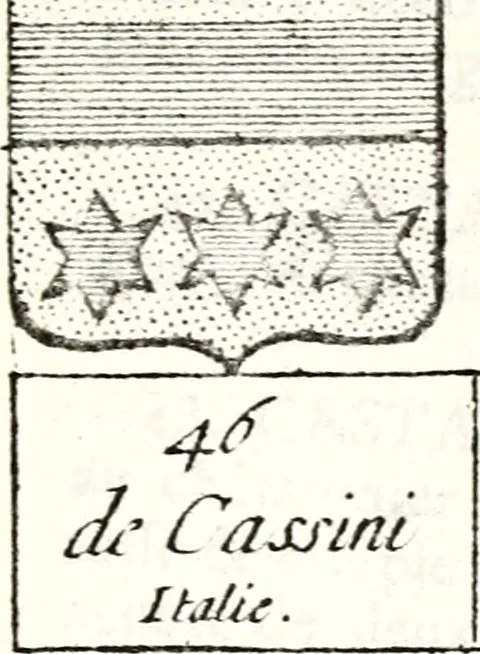 An illustration from Armorial des principales maisons et familles du royaume, particulierement des celles de Paris et de l'Isle de France : contenant les armes des princes, seigneurs, grands officiers de la couronne & de la maison du roi, celles des cours souveraines, &c. avec l'explication de tous les blasons, 1757, leaf 322