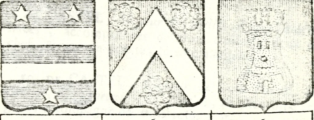 An illustration from Armorial des principales maisons et familles du royaume, particulierement des celles de Paris et de l'Isle de France : contenant les armes des princes, seigneurs, grands officiers de la couronne & de la maison du roi, celles des cours souveraines, &c. avec l'explication de tous les blasons, 1757, leaf 322