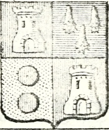 An illustration from Armorial des principales maisons et familles du royaume, particulierement des celles de Paris et de l'Isle de France : contenant les armes des princes, seigneurs, grands officiers de la couronne & de la maison du roi, celles des cours souveraines, &c. avec l'explication de tous les blasons, 1757, leaf 322