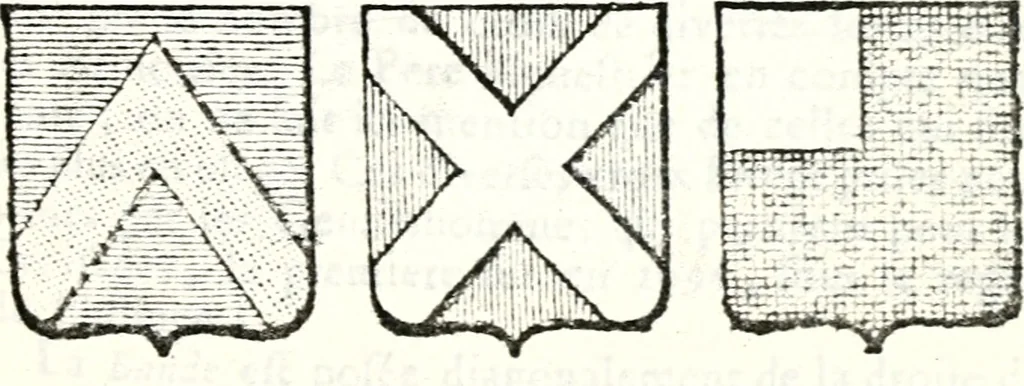 An illustration from Armorial des principales maisons et familles du royaume, particulierement des celles de Paris et de l'Isle de France : contenant les armes des princes, seigneurs, grands officiers de la couronne & de la maison du roi, celles des cours souveraines, &c. avec l'explication de tous les blasons, 1757, leaf 34