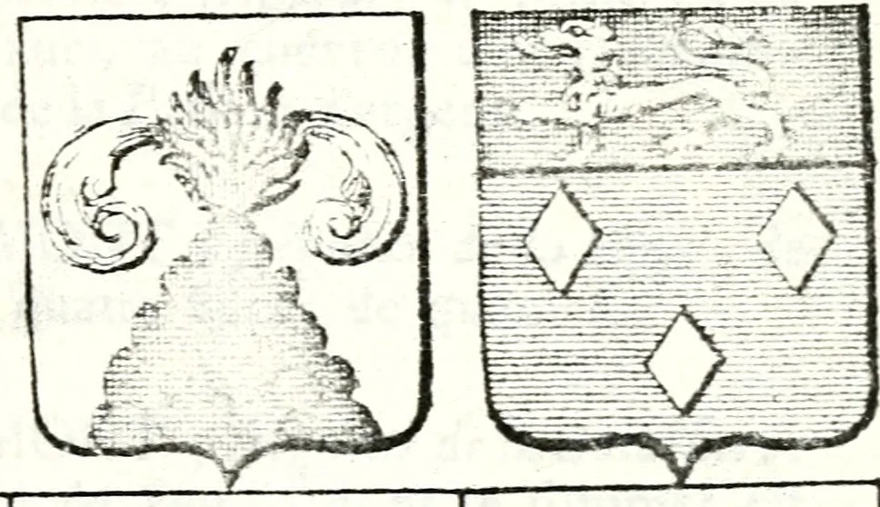 An illustration from Armorial des principales maisons et familles du royaume, particulierement des celles de Paris et de l'Isle de France : contenant les armes des princes, seigneurs, grands officiers de la couronne & de la maison du roi, celles des cours souveraines, &c. avec l'explication de tous les blasons, 1757, leaf 362