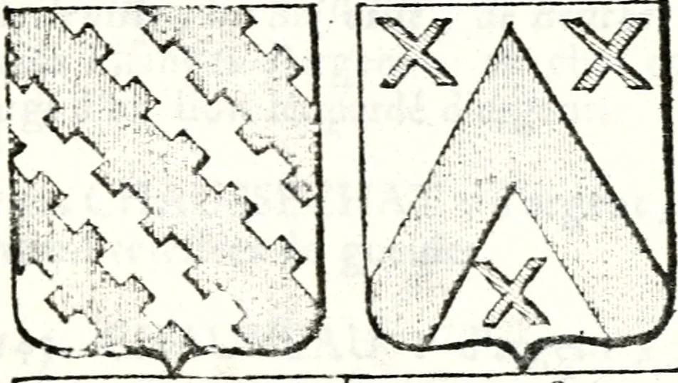 An illustration from Armorial des principales maisons et familles du royaume, particulierement des celles de Paris et de l'Isle de France : contenant les armes des princes, seigneurs, grands officiers de la couronne & de la maison du roi, celles des cours souveraines, &c. avec l'explication de tous les blasons, 1757, leaf 362