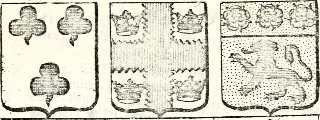 An illustration from Armorial des principales maisons et familles du royaume, particulierement des celles de Paris et de l'Isle de France : contenant les armes des princes, seigneurs, grands officiers de la couronne & de la maison du roi, celles des cours souveraines, &c. avec l'explication de tous les blasons, 1757, leaf 370