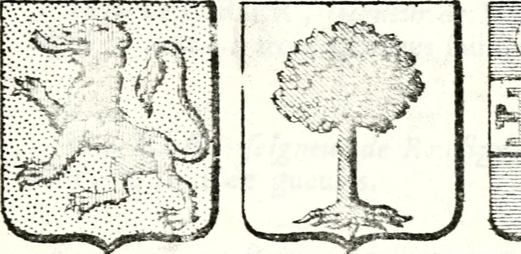 An illustration from Armorial des principales maisons et familles du royaume, particulierement des celles de Paris et de l'Isle de France : contenant les armes des princes, seigneurs, grands officiers de la couronne & de la maison du roi, celles des cours souveraines, &c. avec l'explication de tous les blasons, 1757, leaf 382