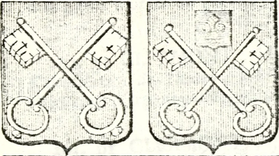 An illustration from Armorial des principales maisons et familles du royaume, particulierement des celles de Paris et de l'Isle de France : contenant les armes des princes, seigneurs, grands officiers de la couronne & de la maison du roi, celles des cours souveraines, &c. avec l'explication de tous les blasons, 1757, leaf 390