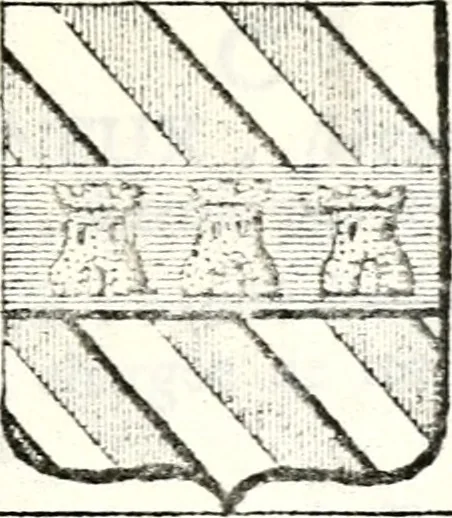 An illustration from Armorial des principales maisons et familles du royaume, particulierement des celles de Paris et de l'Isle de France : contenant les armes des princes, seigneurs, grands officiers de la couronne & de la maison du roi, celles des cours souveraines, &c. avec l'explication de tous les blasons, 1757, leaf 398