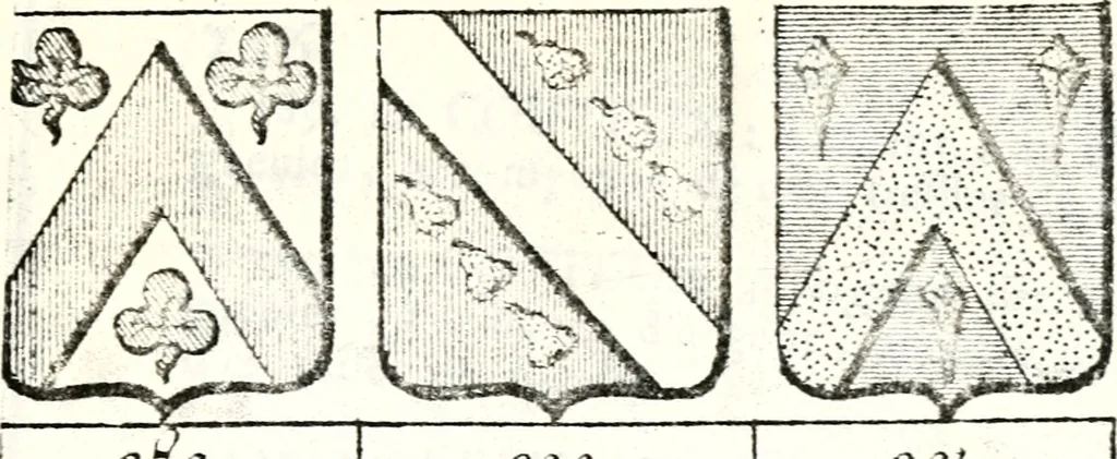 An illustration from Armorial des principales maisons et familles du royaume, particulierement des celles de Paris et de l'Isle de France : contenant les armes des princes, seigneurs, grands officiers de la couronne & de la maison du roi, celles des cours souveraines, &c. avec l'explication de tous les blasons, 1757, leaf 430