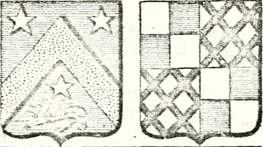 An illustration from Armorial des principales maisons et familles du royaume, particulierement des celles de Paris et de l'Isle de France : contenant les armes des princes, seigneurs, grands officiers de la couronne & de la maison du roi, celles des cours souveraines, &c. avec l'explication de tous les blasons, 1757, leaf 430