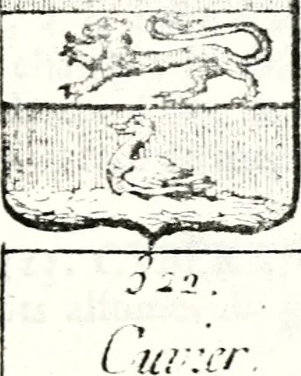 An illustration from Armorial des principales maisons et familles du royaume, particulierement des celles de Paris et de l'Isle de France : contenant les armes des princes, seigneurs, grands officiers de la couronne & de la maison du roi, celles des cours souveraines, &c. avec l'explication de tous les blasons, 1757, leaf 442