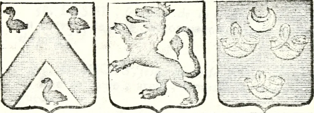 An illustration from Armorial des principales maisons et familles du royaume, particulierement des celles de Paris et de l'Isle de France : contenant les armes des princes, seigneurs, grands officiers de la couronne & de la maison du roi, celles des cours souveraines, &c. avec l'explication de tous les blasons, 1757, leaf 470