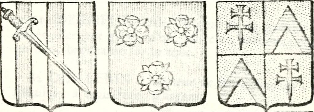 An illustration from Armorial des principales maisons et familles du royaume, particulierement des celles de Paris et de l'Isle de France : contenant les armes des princes, seigneurs, grands officiers de la couronne & de la maison du roi, celles des cours souveraines, &c. avec l'explication de tous les blasons, 1757, leaf 470