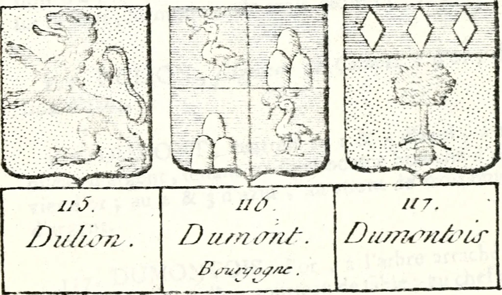 An illustration from Armorial des principales maisons et familles du royaume, particulierement des celles de Paris et de l'Isle de France : contenant les armes des princes, seigneurs, grands officiers de la couronne & de la maison du roi, celles des cours souveraines, &c. avec l'explication de tous les blasons, 1757, leaf 494