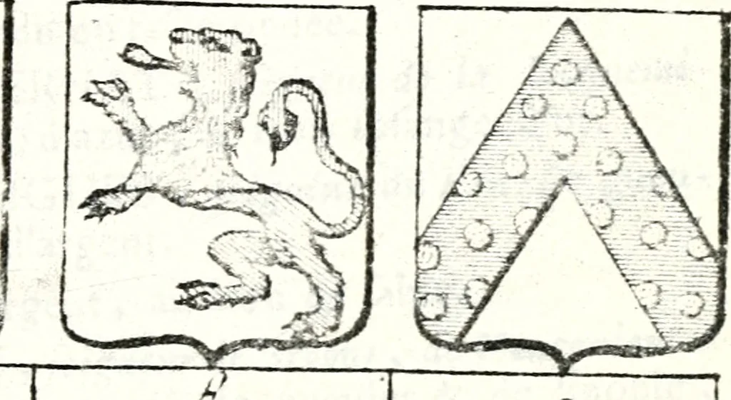 An illustration from Armorial des principales maisons et familles du royaume, particulierement des celles de Paris et de l'Isle de France : contenant les armes des princes, seigneurs, grands officiers de la couronne & de la maison du roi, celles des cours souveraines, &c. avec l'explication de tous les blasons, 1757, leaf 510
