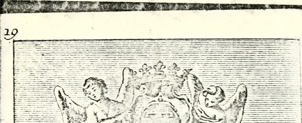 An illustration from Armorial des principales maisons et familles du royaume, particulierement des celles de Paris et de l'Isle de France : contenant les armes des princes, seigneurs, grands officiers de la couronne & de la maison du roi, celles des cours souveraines, &c. avec l'explication de tous les blasons, 1757, leaf 52