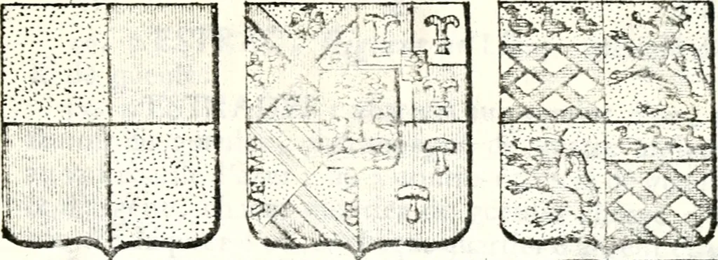An illustration from Armorial des principales maisons et familles du royaume, particulierement des celles de Paris et de l'Isle de France : contenant les armes des princes, seigneurs, grands officiers de la couronne & de la maison du roi, celles des cours souveraines, &c. avec l'explication de tous les blasons, 1757, leaf 530