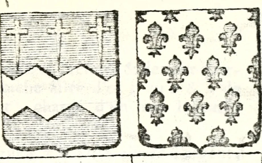 An illustration from Armorial des principales maisons et familles du royaume, particulierement des celles de Paris et de l'Isle de France : contenant les armes des princes, seigneurs, grands officiers de la couronne & de la maison du roi, celles des cours souveraines, &c. avec l'explication de tous les blasons, 1757, leaf 542