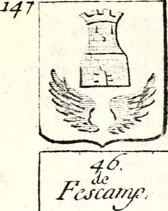 An illustration from Armorial des principales maisons et familles du royaume, particulierement des celles de Paris et de l'Isle de France : contenant les armes des princes, seigneurs, grands officiers de la couronne & de la maison du roi, celles des cours souveraines, &c. avec l'explication de tous les blasons, 1757, leaf 554