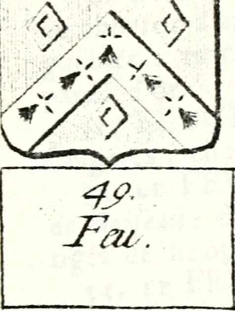 An illustration from Armorial des principales maisons et familles du royaume, particulierement des celles de Paris et de l'Isle de France : contenant les armes des princes, seigneurs, grands officiers de la couronne & de la maison du roi, celles des cours souveraines, &c. avec l'explication de tous les blasons, 1757, leaf 554