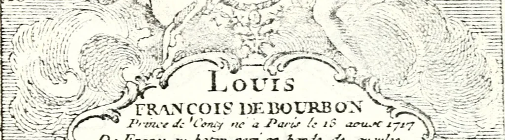 An illustration from Armorial des principales maisons et familles du royaume, particulierement des celles de Paris et de l'Isle de France : contenant les armes des princes, seigneurs, grands officiers de la couronne & de la maison du roi, celles des cours souveraines, &c. avec l'explication de tous les blasons, 1757, leaf 56