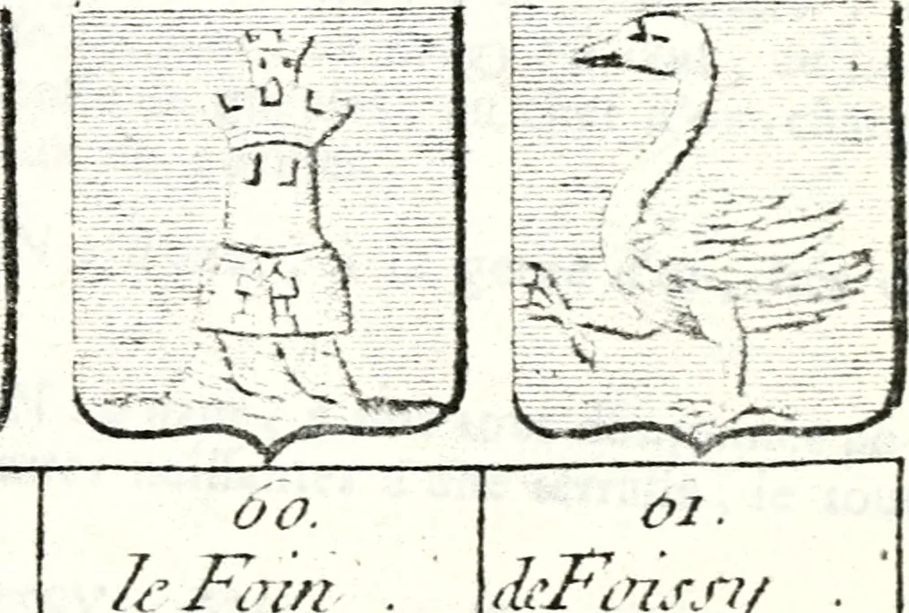 An illustration from Armorial des principales maisons et familles du royaume, particulierement des celles de Paris et de l'Isle de France : contenant les armes des princes, seigneurs, grands officiers de la couronne & de la maison du roi, celles des cours souveraines, &c. avec l'explication de tous les blasons, 1757, leaf 566