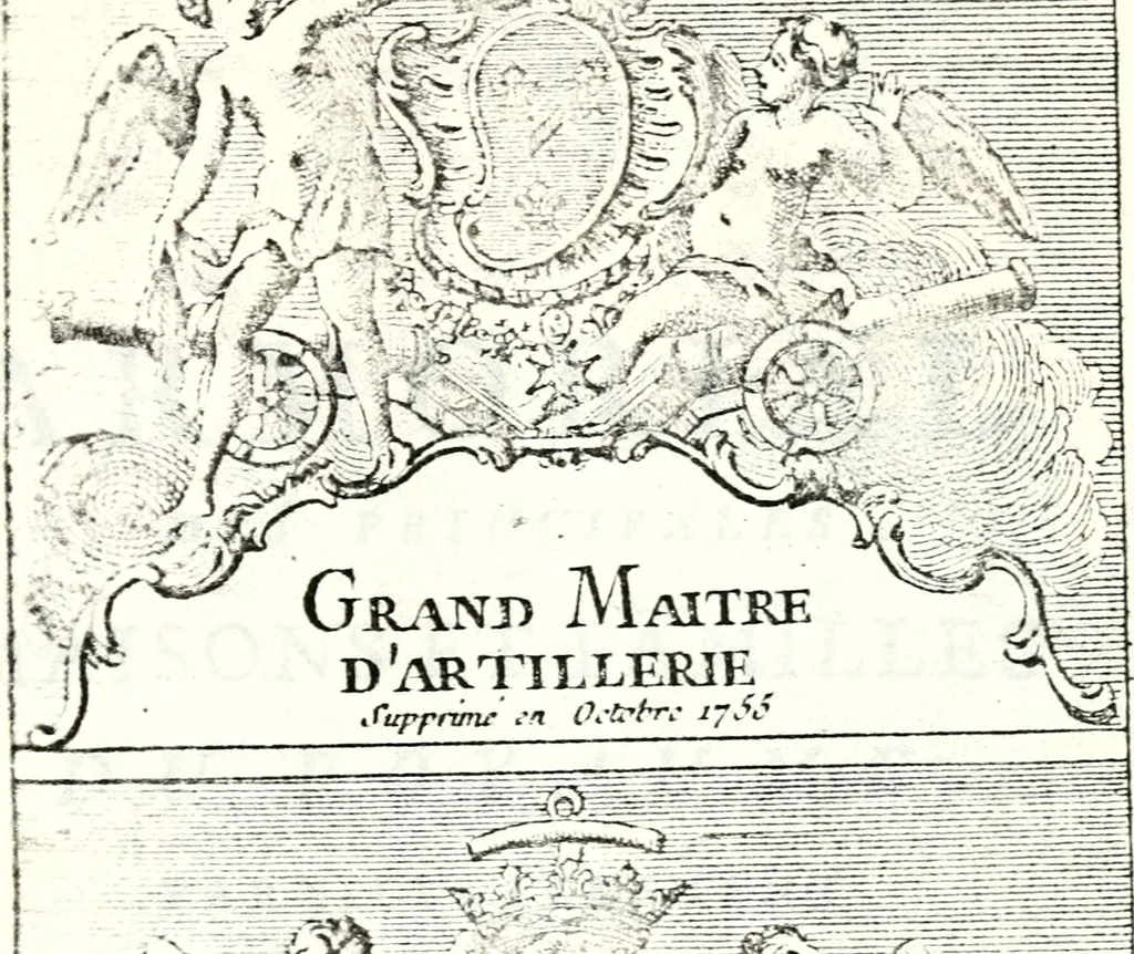 An illustration from Armorial des principales maisons et familles du royaume, particulierement des celles de Paris et de l'Isle de France : contenant les armes des princes, seigneurs, grands officiers de la couronne & de la maison du roi, celles des cours souveraines, &c. avec l'explication de tous les blasons, 1757, leaf 58