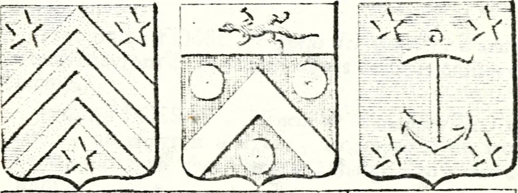 An illustration from Armorial des principales maisons et familles du royaume, particulierement des celles de Paris et de l'Isle de France : contenant les armes des princes, seigneurs, grands officiers de la couronne & de la maison du roi, celles des cours souveraines, &c. avec l'explication de tous les blasons, 1757, leaf 582