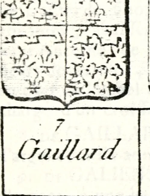 An illustration from Armorial des principales maisons et familles du royaume, particulierement des celles de Paris et de l'Isle de France : contenant les armes des princes, seigneurs, grands officiers de la couronne & de la maison du roi, celles des cours souveraines, &c. avec l'explication de tous les blasons, 1757, leaf 606
