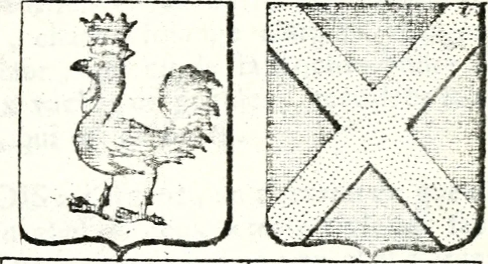 An illustration from Armorial des principales maisons et familles du royaume, particulierement des celles de Paris et de l'Isle de France : contenant les armes des princes, seigneurs, grands officiers de la couronne & de la maison du roi, celles des cours souveraines, &c. avec l'explication de tous les blasons, 1757, leaf 610