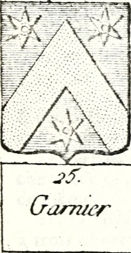 An illustration from Armorial des principales maisons et familles du royaume, particulierement des celles de Paris et de l'Isle de France : contenant les armes des princes, seigneurs, grands officiers de la couronne & de la maison du roi, celles des cours souveraines, &c. avec l'explication de tous les blasons, 1757, leaf 614