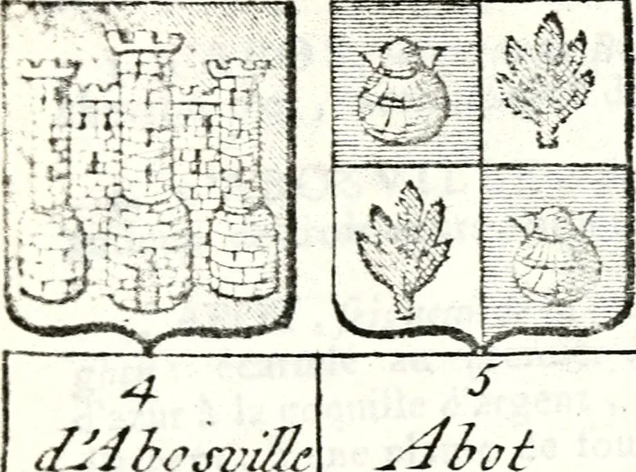 An illustration from Armorial des principales maisons et familles du royaume, particulierement des celles de Paris et de l'Isle de France : contenant les armes des princes, seigneurs, grands officiers de la couronne & de la maison du roi, celles des cours souveraines, &c. avec l'explication de tous les blasons, 1757, leaf 62