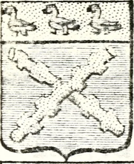 An illustration from Armorial des principales maisons et familles du royaume, particulierement des celles de Paris et de l'Isle de France : contenant les armes des princes, seigneurs, grands officiers de la couronne & de la maison du roi, celles des cours souveraines, &c. avec l'explication de tous les blasons, 1757, leaf 654