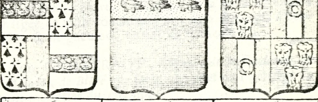 An illustration from Armorial des principales maisons et familles du royaume, particulierement des celles de Paris et de l'Isle de France : contenant les armes des princes, seigneurs, grands officiers de la couronne & de la maison du roi, celles des cours souveraines, &c. avec l'explication de tous les blasons, 1757, leaf 674