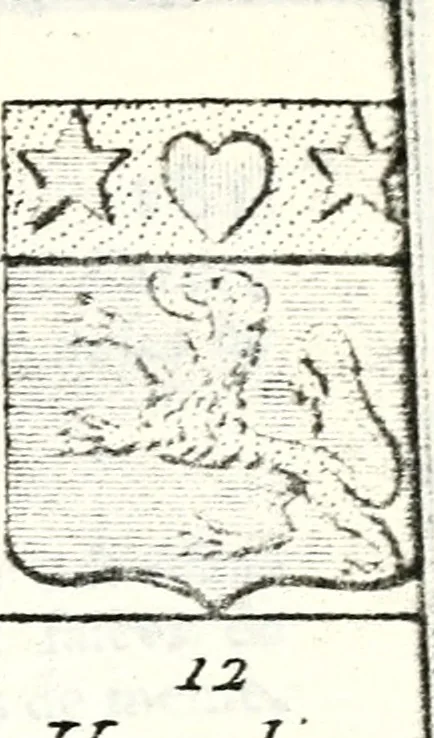 An illustration from Armorial des principales maisons et familles du royaume, particulierement des celles de Paris et de l'Isle de France : contenant les armes des princes, seigneurs, grands officiers de la couronne & de la maison du roi, celles des cours souveraines, &c. avec l'explication de tous les blasons, 1757, leaf 690