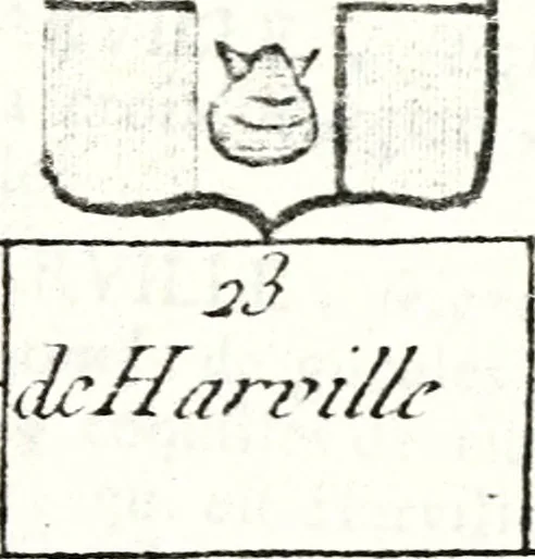 An illustration from Armorial des principales maisons et familles du royaume, particulierement des celles de Paris et de l'Isle de France : contenant les armes des princes, seigneurs, grands officiers de la couronne & de la maison du roi, celles des cours souveraines, &c. avec l'explication de tous les blasons, 1757, leaf 694
