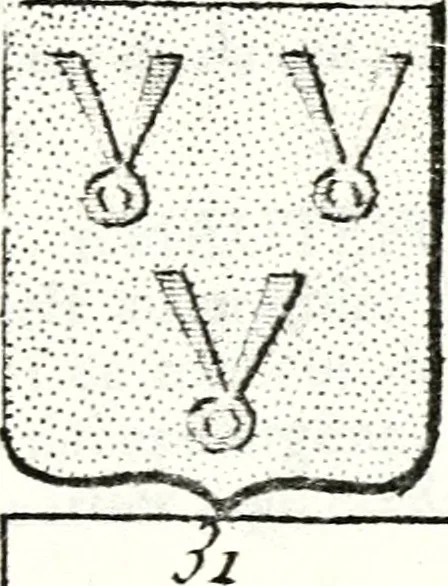 An illustration from Armorial des principales maisons et familles du royaume, particulierement des celles de Paris et de l'Isle de France : contenant les armes des princes, seigneurs, grands officiers de la couronne & de la maison du roi, celles des cours souveraines, &c. avec l'explication de tous les blasons, 1757, leaf 698