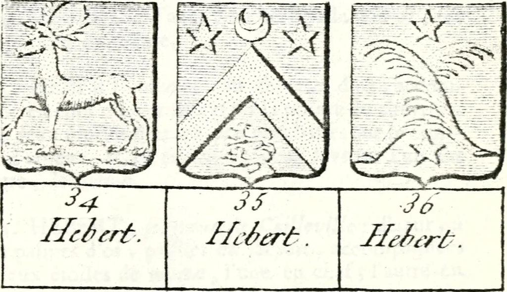 An illustration from Armorial des principales maisons et familles du royaume, particulierement des celles de Paris et de l'Isle de France : contenant les armes des princes, seigneurs, grands officiers de la couronne & de la maison du roi, celles des cours souveraines, &c. avec l'explication de tous les blasons, 1757, leaf 698