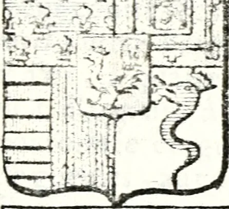 An illustration from Armorial des principales maisons et familles du royaume, particulierement des celles de Paris et de l'Isle de France : contenant les armes des princes, seigneurs, grands officiers de la couronne & de la maison du roi, celles des cours souveraines, &c. avec l'explication de tous les blasons, 1757, leaf 714