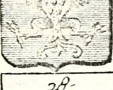 An illustration from Armorial des principales maisons et familles du royaume, particulierement des celles de Paris et de l'Isle de France : contenant les armes des princes, seigneurs, grands officiers de la couronne & de la maison du roi, celles des cours souveraines, &c. avec l'explication de tous les blasons, 1757, leaf 74