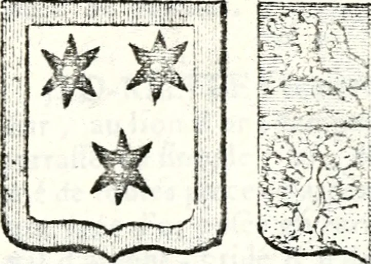 An illustration from Armorial des principales maisons et familles du royaume, particulierement des celles de Paris et de l'Isle de France : contenant les armes des princes, seigneurs, grands officiers de la couronne & de la maison du roi, celles des cours souveraines, &c. avec l'explication de tous les blasons, 1757, leaf 746