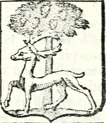 An illustration from Armorial des principales maisons et familles du royaume, particulierement des celles de Paris et de l'Isle de France : contenant les armes des princes, seigneurs, grands officiers de la couronne & de la maison du roi, celles des cours souveraines, &c. avec l'explication de tous les blasons, 1757, leaf 746