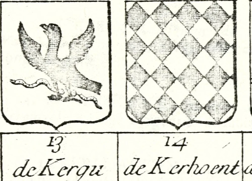 An illustration from Armorial des principales maisons et familles du royaume, particulierement des celles de Paris et de l'Isle de France : contenant les armes des princes, seigneurs, grands officiers de la couronne & de la maison du roi, celles des cours souveraines, &c. avec l'explication de tous les blasons, 1757, leaf 750