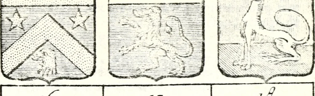 An illustration from Armorial des principales maisons et familles du royaume, particulierement des celles de Paris et de l'Isle de France : contenant les armes des princes, seigneurs, grands officiers de la couronne & de la maison du roi, celles des cours souveraines, &c. avec l'explication de tous les blasons, 1757, leaf 762