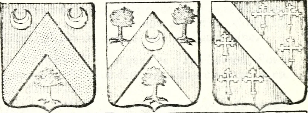 An illustration from Armorial des principales maisons et familles du royaume, particulierement des celles de Paris et de l'Isle de France : contenant les armes des princes, seigneurs, grands officiers de la couronne & de la maison du roi, celles des cours souveraines, &c. avec l'explication de tous les blasons, 1757, leaf 762