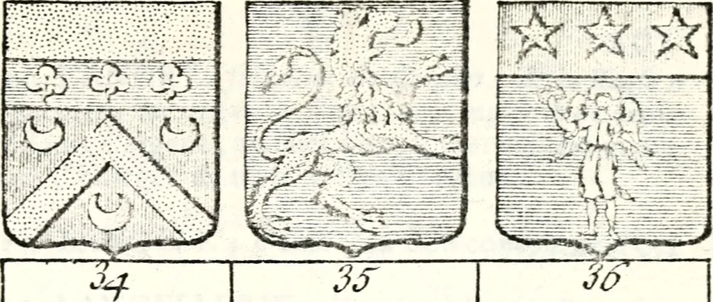 An illustration from Armorial des principales maisons et familles du royaume, particulierement des celles de Paris et de l'Isle de France : contenant les armes des princes, seigneurs, grands officiers de la couronne & de la maison du roi, celles des cours souveraines, &c. avec l'explication de tous les blasons, 1757, leaf 770