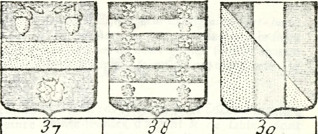 An illustration from Armorial des principales maisons et familles du royaume, particulierement des celles de Paris et de l'Isle de France : contenant les armes des princes, seigneurs, grands officiers de la couronne & de la maison du roi, celles des cours souveraines, &c. avec l'explication de tous les blasons, 1757, leaf 770