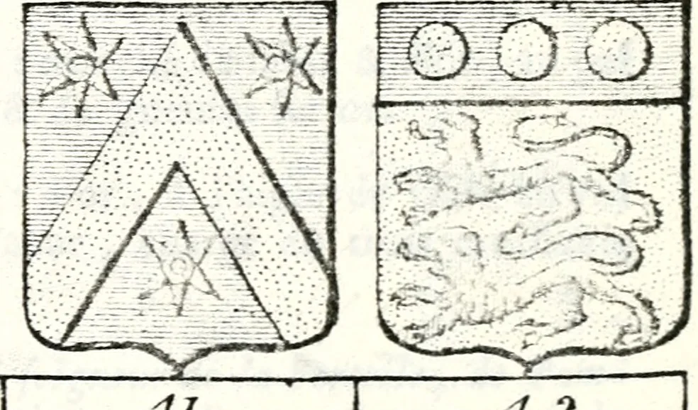An illustration from Armorial des principales maisons et familles du royaume, particulierement des celles de Paris et de l'Isle de France : contenant les armes des princes, seigneurs, grands officiers de la couronne & de la maison du roi, celles des cours souveraines, &c. avec l'explication de tous les blasons, 1757, leaf 770