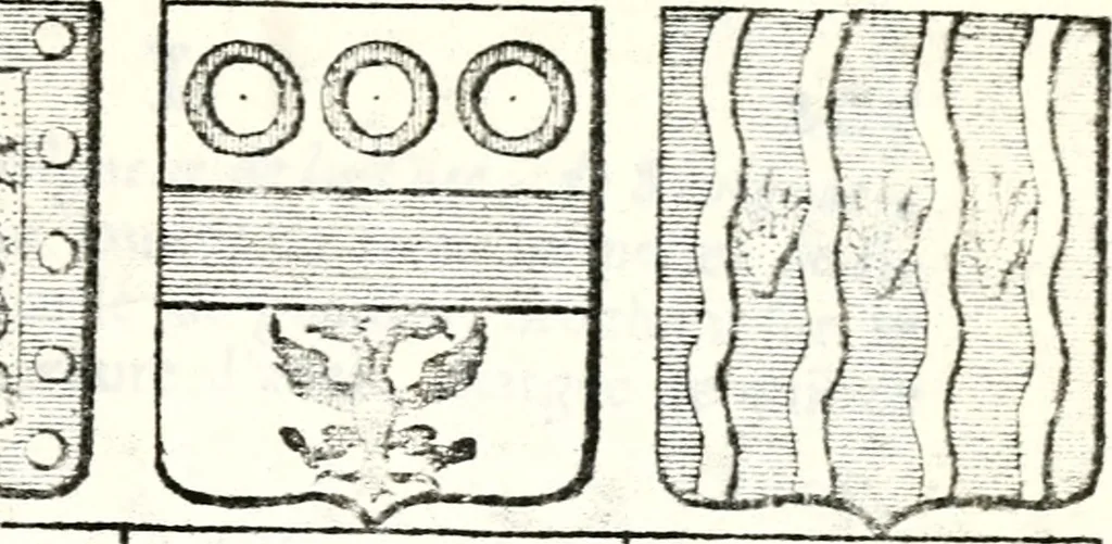 An illustration from Armorial des principales maisons et familles du royaume, particulierement des celles de Paris et de l'Isle de France : contenant les armes des princes, seigneurs, grands officiers de la couronne & de la maison du roi, celles des cours souveraines, &c. avec l'explication de tous les blasons, 1757, leaf 786